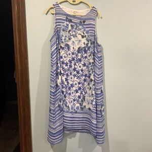 Sophie Max Blue and White Striped Floral Maxi Dress